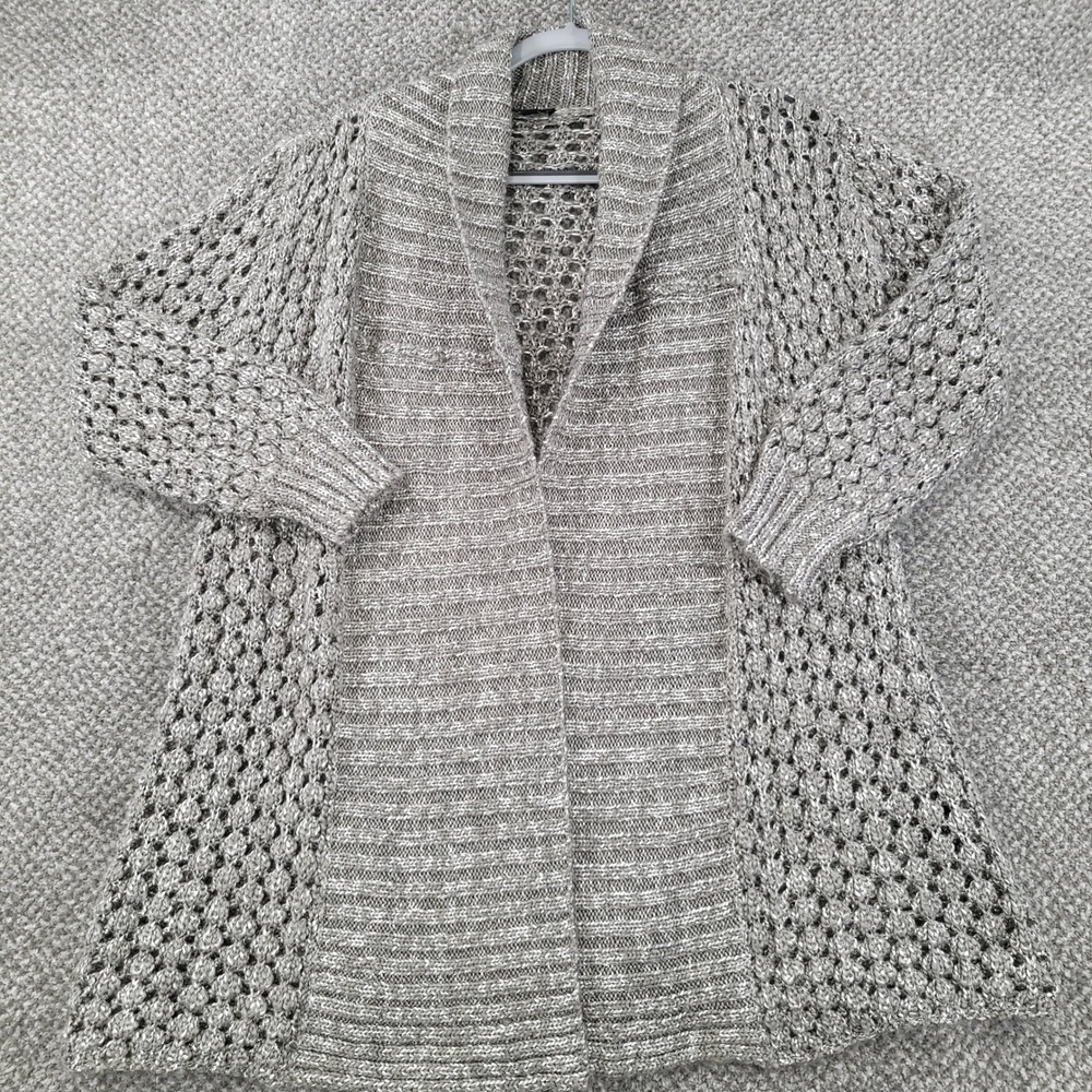 Lisa International Grey Marled Open Front Chunky Cardigan Sweater Wool Blend PXL